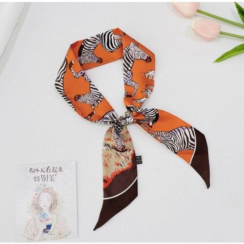 Luxury 100% Silk Scarf Twill Ribbon Women Girls Fashion Zebra Print Neckerchief Hairband Long Headband Biw Tied 85x5cm