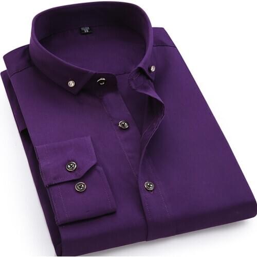 Male Business Long Sleeve High Quality Men Casual Dress Shirt Small Collar Drill Button Design Soft Comfortable 100% Cotton