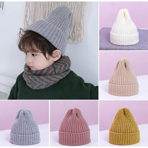 Hats for men and women fall and winter fashion all-match sweet and lovely pure color warm knitted woolen hat