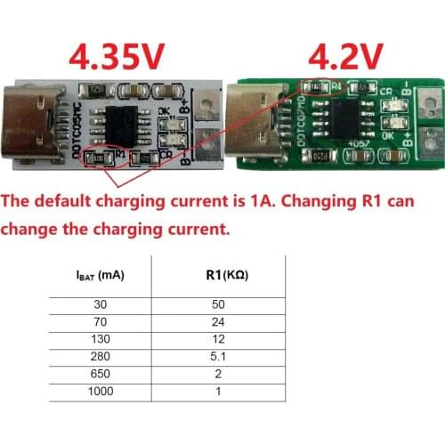 Type-C USB 5V to 4.2V 4.35V Li-ion Li-Po Lithium Battery Charger Module for 3.7V 3.8V 18650 Cell Phone Battery