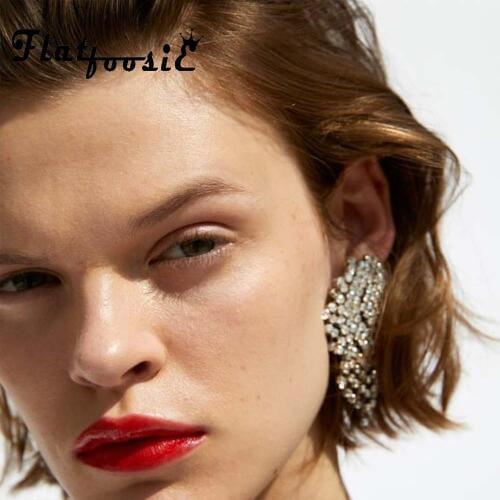 Flatfoosie Fashion Flower Stud Earrings Large 9 Color Crystal Bridal Luxury Elegant Party Earring For Women Trendy Charm Jewelry