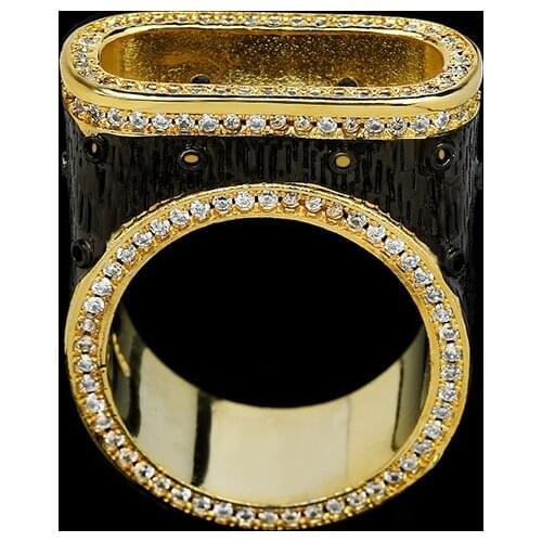 Exaggerated Atmosphere Womens 925 Silver Ring Zircon Hollow Ring Tree Hole Shape Geometric Jewelry Black Gold Double Color