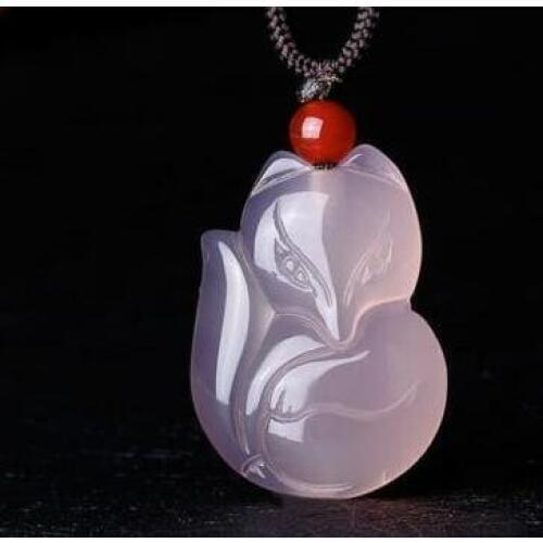 100% Natural Rose Quartz Icy Pink Crystal Jade Agate Love Gem Pendant Fox + Rope