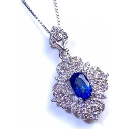 100% Real blue Light Sapphire Pendant Sapphire Silver Pendant Solid 925 Silver Light Jewelry