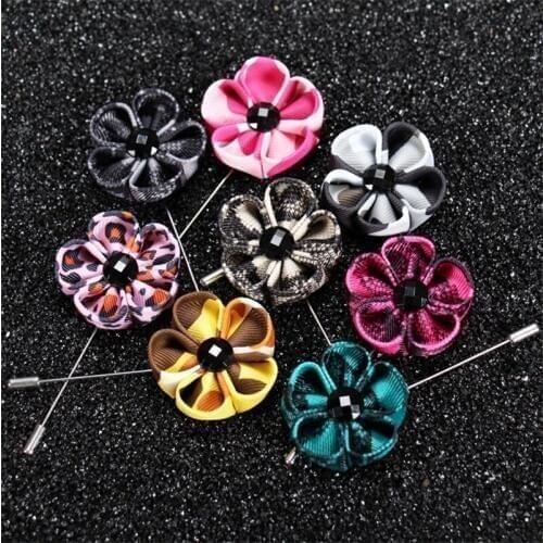2017 New Fashion 5Pcs/Lot M1-M13 Ribbon Flowers Brooches Mens For Suits Handmade Wedding Brooch Wholesale