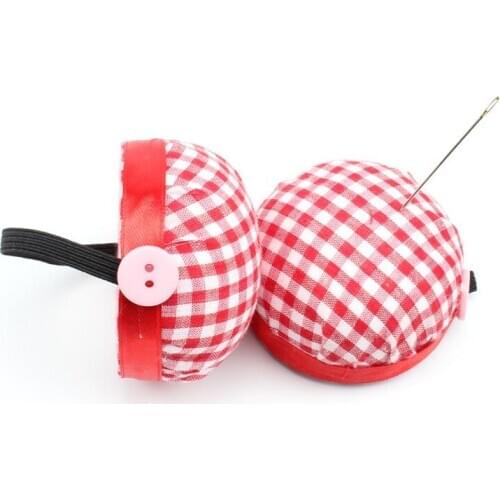 3pcs Red Plaid Sewing Tools Pincushion With Soft Cotton Fabric Cross Stitch Sewing Pin Cushion Tailors Wrist Strap Needle Holder