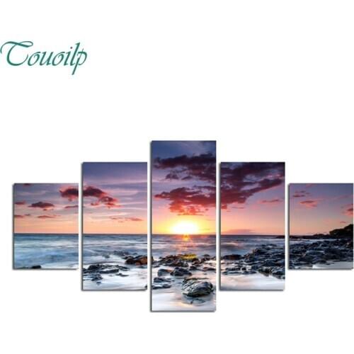 5pc Full Square&round drill 5D DIY Diamond embroidery Sunset seaside Diamond Painting Cross Stitch Rhinestone Mosaic decor gift