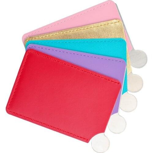 50pcs/lot Mini Card Style Pocket Cosmetic Mirror PU Leather Cover Shatter-Proof Stainless Steel Unbreakable Makeup Mirror