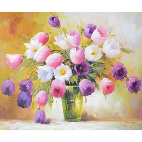 5D DIY Diamond Painting Flowers Cross Stitch Full Round Drill Diamond Embroidery Vase Diamond Mosaic Home Decor