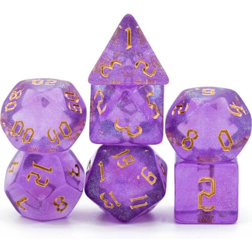 7Pcs/Set Purple/Gold DND Dice Set D4 D6 D8 D10 D% D12 D20 Translucent Polyhedral Dice for Role Playing Board Game D&D TRPG MTG