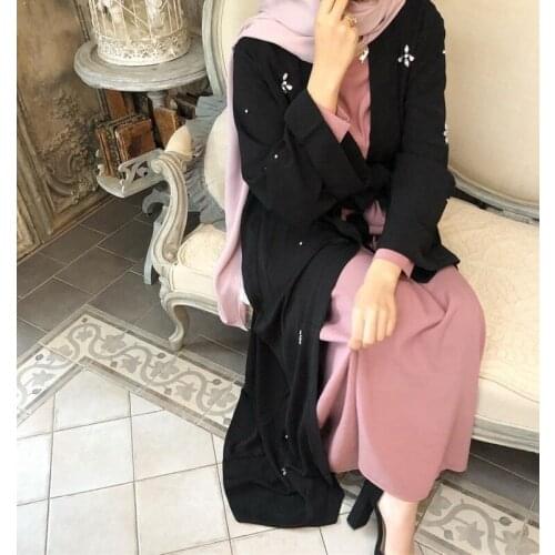 Muslim Abaya Diamonds Beading Cardigan Full Dress Kimono Long Robe Gowns Jubah Dubai Middle East Ramadan Arab Islamic Clothing