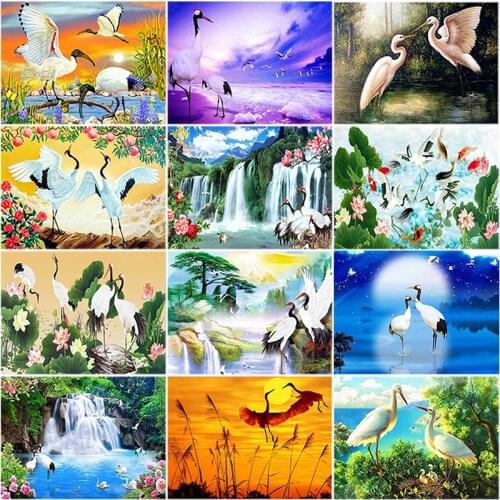 DIY 5D Diamond Painting Crane Mosaic Cross Stitch Full Round Drill Animal Diamond Embroidery Rhinestones Picture Decor Home