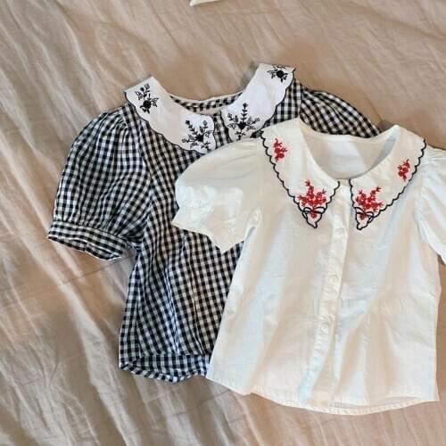 Toddler Girls Blouses Casual Korean Plaid Short Sleeve Shirts for Girl Kids Clothing 2020 Summer Baby Girl Shirts 2 3 4 5 6 Y