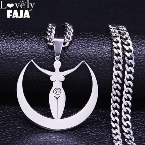 Moon Vortex Goddess Stainless Steel Chain Necklace Silver Color Necklaces & Pendants for Women/Men Jewelry collares N4430S03