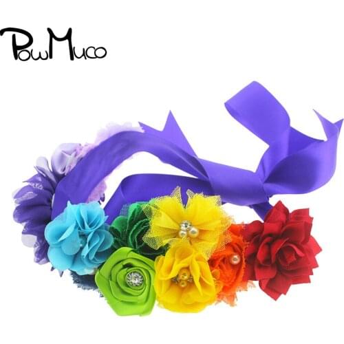 Powmuco 1 PCS Colorful Flowers Maternity Sash Wedding Birthday Party Decoration Bridesmaids Dress Belt Fashion Photography Props
