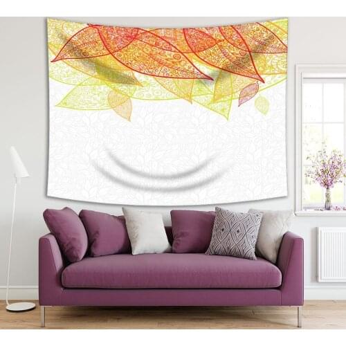 Tapestry Autumn Leaves Doodle Style Bright Colored Artwork Printed Red Yellow White