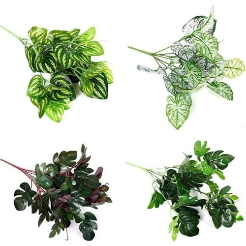 Artificial Flowers Plastic plants Fake Plants Fern Grass Wedding Wall Outdoor Decor Green simulation Leaf for Home Garden Decor