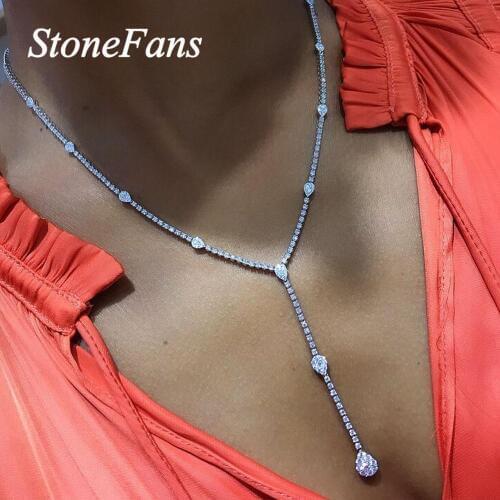 Stonefans New Fashion Long Tassel Necklace Rhinestone Chain Choker for Women Statement Chunky Y Necklace Chain Crystal Jewelry