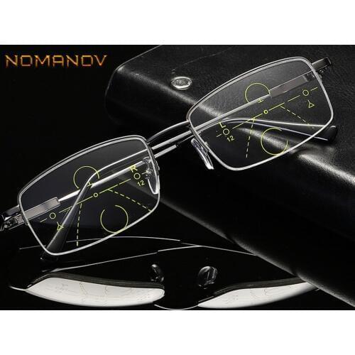 NOMANOV Anti-blue light Memory frame See Near and Far Men Women Progressive Multifocal Reading Glasses Add 75 to Add 350