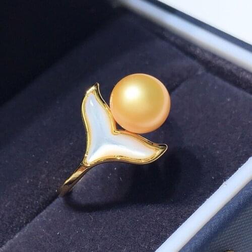 Wholesale 10pcs/lot Mermaid Tail Real Freshwater 7-8MM Size Pearl Ring Adjustable Finger Ring Free Size Ring Jewelry Nice Gift