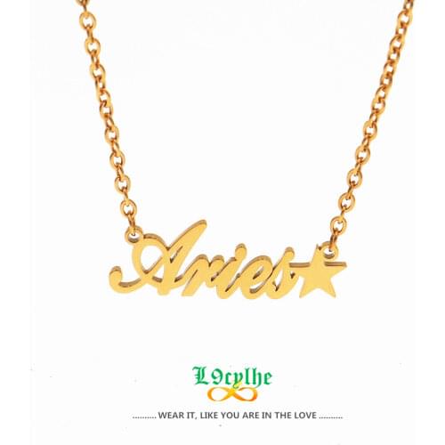 Silver Color Gold Star Sign Pendant Necklace 12 Zodiac Letter Choker Horoscope Jewelry Stainless Steel Constellation Necklaces
