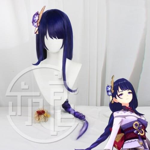 Game Genshin Impact Shogun Cosplay Wig 100cm Blue Purple Long Heat Resistant Synthetic Wig Women Heat Resistant Synthetic Hair