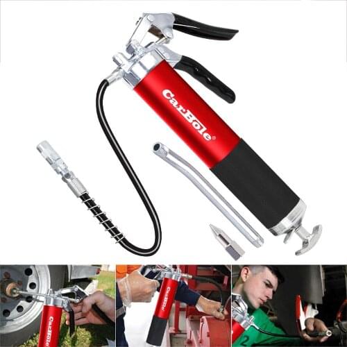 Red Heavy Duty 6000 PSI Grease Gun 400cc 14Oz Pistol Grip Handle with 18" Flex Hose Rigid For SUV Truck Motorcycle Automotive