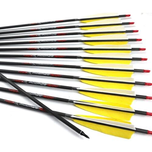 6/12ps 31inches ID6.2mm with 4" Real Turkey Feather Carbon Arrow Spine 300 340 400 500 600 700 800 Carbon Arrows for hunting