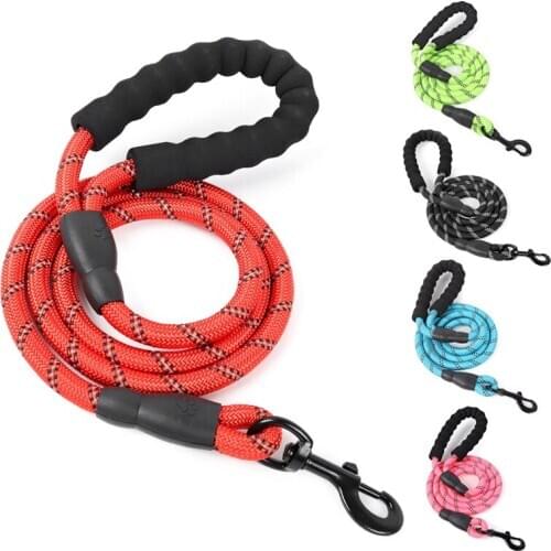 Heavy Duty Large Dog Leash Reflective Night Safety Pet Outdoor Round Traction Rope Soft Foam Handle Dogs Lead Leashes 4.9ft
