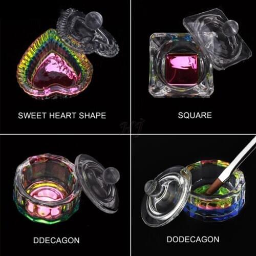 1 Pcs Rainbow Crystal Clear Acrylic Liquid Dish Dappen Dish Glass Cup with Lid Bowl for Acrylic Powder Monomer Nail Art Tool Kit