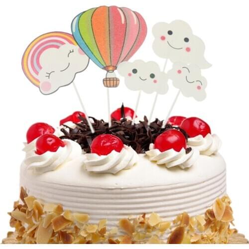 Cake Topper Decoration Rainbow Clouds Hot-air Balloon Flags Birthday Cupcake Topper Wedding Bride Party Baby Shower Baking DIY