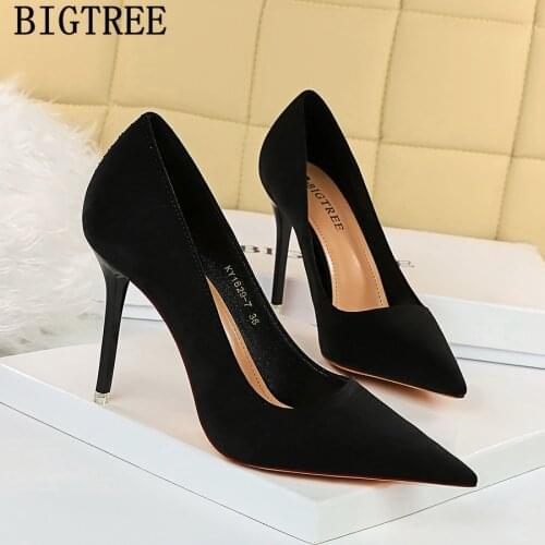 Flock Heels Fashion Pumps Women Shoes Ladies Heels 2021 Stiletto Luxury Brand Shoes Women Designers Black High Heels Sexy Shoes