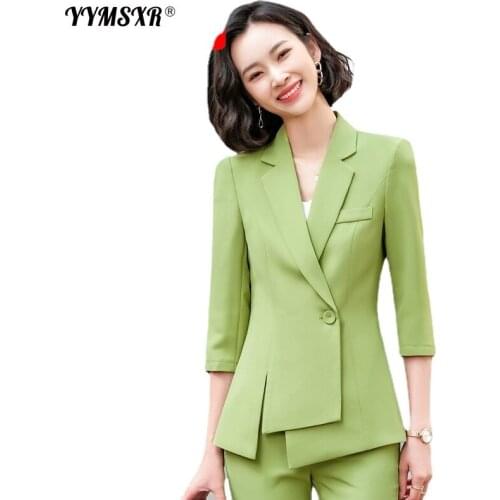 Spring and Autumn Womens Professional Office Pants Set 2021 New Sleeve Slim Suit Ladies Workwear Formal Wear High Quality