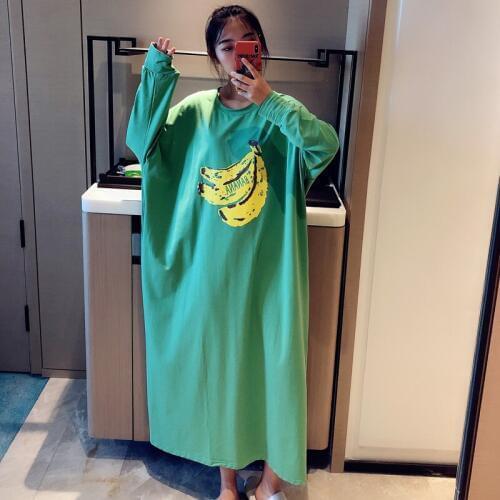 Big And Wide Cartoon Long Night Dress Women Long sleeve Nightgown Oversize Sleepshirts Nightie Nightdress Cotton Sleepwear