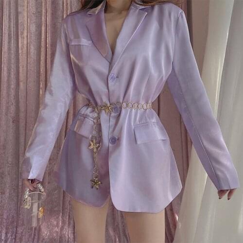 Summer All-Match Elegant Chic Single-Breasted 2021 Women New Purple Long Sleeve Jacket Slim Fashion Casual Coats