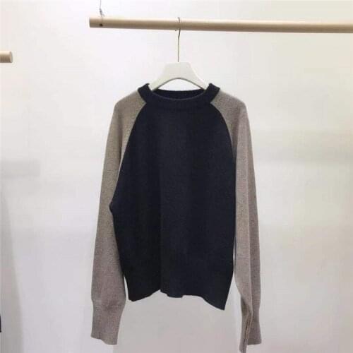 100% Wool Spring and Autumn Round Neck Long Sleeve Pullover Sweater Fashion All-match Loose Sweater Women