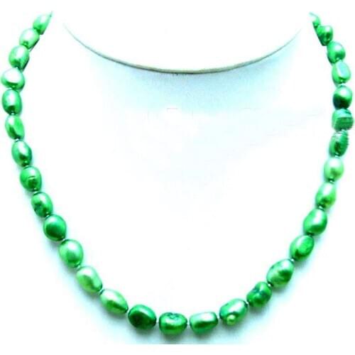 Qingmos Fashion Dark Green Pearl Necklace for Women with 7-9mm BAROQUE Natural Freshwater Pearl Chokers Jewelry 17" Colar Ne5804