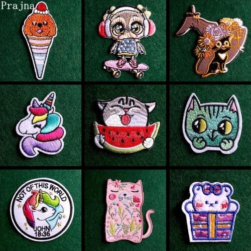 2 PCS Cat Koala Patch Rainbow Unicorn Embroidered Patches On Clothes Applique Cartoon Animal Patches For Kids Clothing Stickers