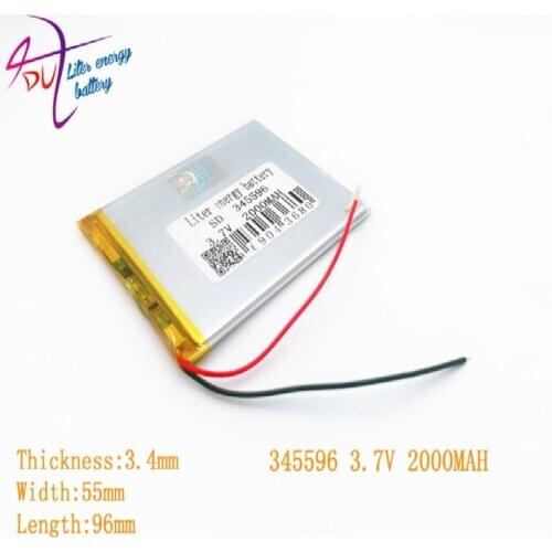 3.7V 2000mAh 345596 355595 Lithium Polymer Li-Po li ion Rechargeable Battery cells For Mp3 MP4 MP5 GPS PSP mobile bluetooth