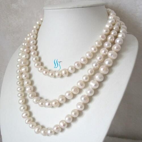 60" 8-9mm White Freshwater Pearl Necklace Pearl Long Necklace