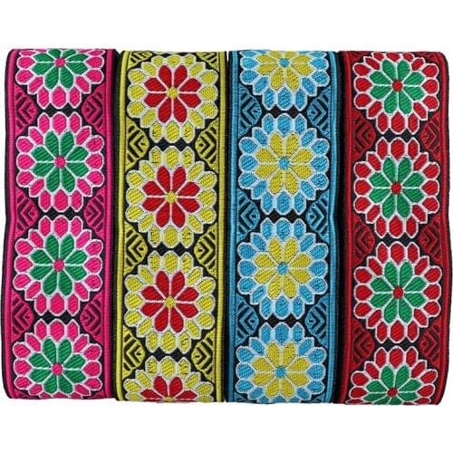 7 Yards 50mm Red Yellow Flowers Pattern Jacquard Ribbon Affrican Lace Trim Embroidered Ribbons For Garments Bags DIY Decoration