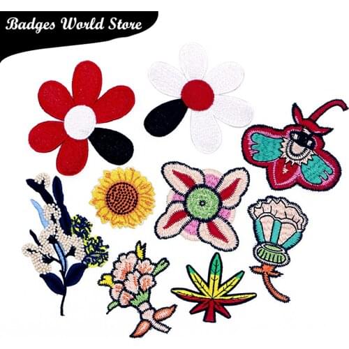 Sunflower Windmill Bee Chrysanthemum Flowers Icon Embroidery Applique Patches For Clothing DIY Iron on Badges on the Backpack