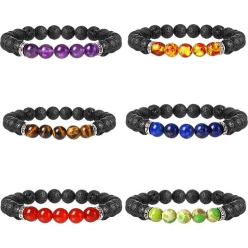 8mm Natural 7 Chakra Stone Bracelet Yoga Lava Rock Stone Bracelet Healing Balance Energy Beaded Bracelets Men Womem Jewelry