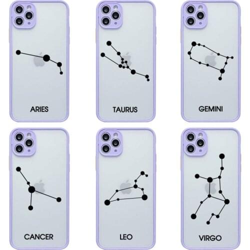 Twelve constellations Phone Case For iphone 12 11 Pro Max Mini XS 8 7 Plus X SE 2020 XR Light purple Matte Transparent Cover