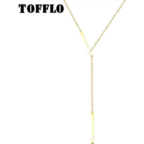 TOFFLO Y-Shaped Long Clavicle Necklace Stainless Steel Material Plated Hypoall Ergenic Jewelry BSP553