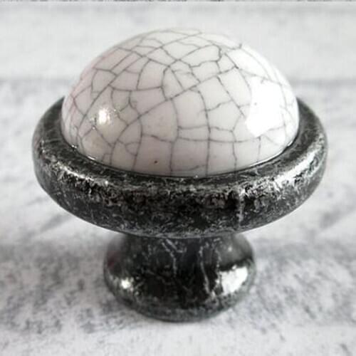 Dresser pull Ceramic Knob antique iron Cabinet Drawer Knob Handle White Crack Antique Black Furniture Door Hardware handle knob