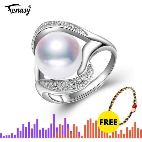 FENASY Pearl Jewelry 925 Sterling Silver Rings For Women Love Luxury Cubic Zirconia Engagement Promise Adjustable Ring Jewelry
