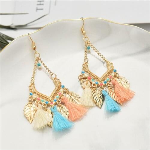 Colorful Boho Leaf Tassel Earrings for Women Metal Fringe Tibetan Jewelry Brincos Bijoux Vintage Bohemian Drop Dangle Earrings