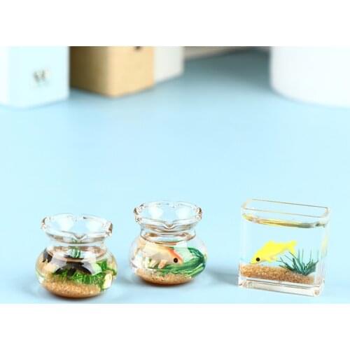 Dollhouse Miniature Glass Fish Tank Bowl Aquarium Doll House Home Ornament Toy For Dollhouse Decals New