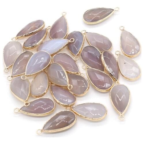 Natural Stone Grey Agates Pendant Section Water Drop Shape Exquisite charms for Jewelry Making DIY Necklace Accessories 15x30mm